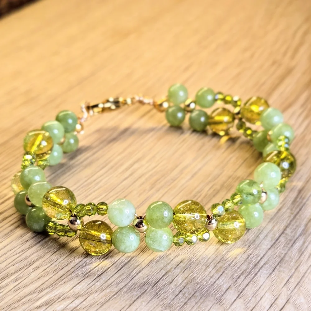 Nature's Noble Stones Natural Green Jade & Peridot In Handwoven Artisan Bracelet